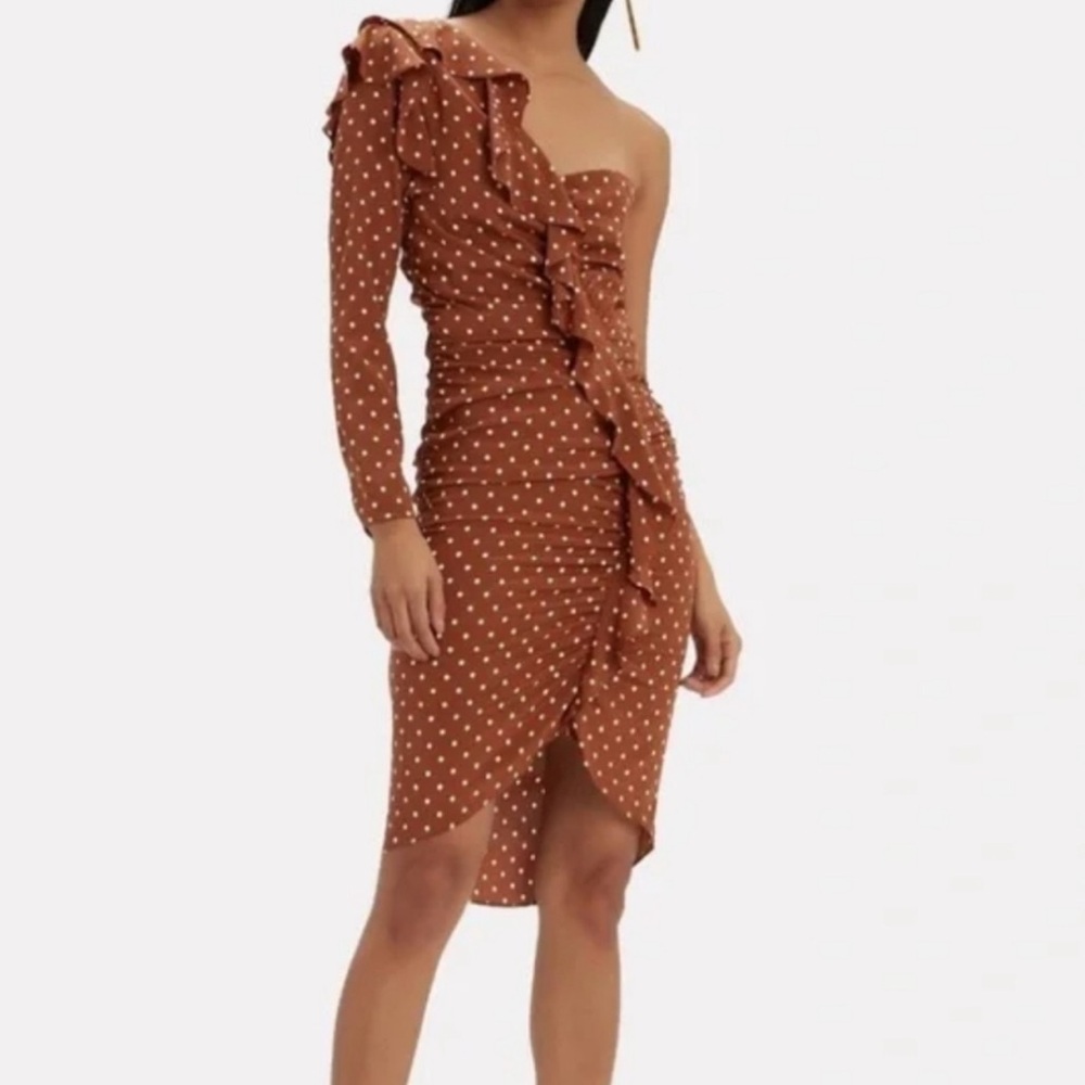 Veronica Beard Leona Polka Dot Ruffle One Shoulder Silk Dress Size 6